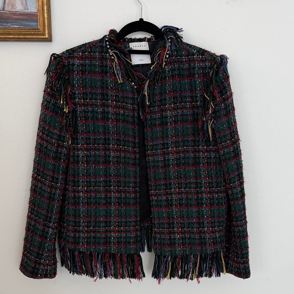 Sandro Green and Red Tweed Blazer